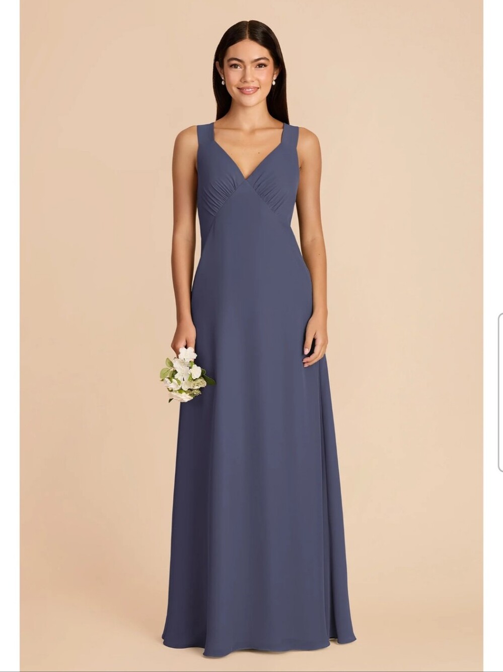 Birdy Grey Dusk Blue Chiffon Maxi Dress V-Neck Sleeveless A-Line Size M Zipper